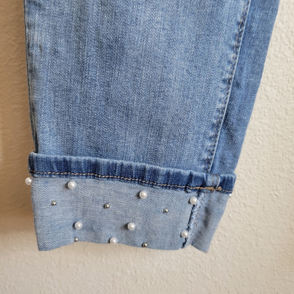Ruff Hewn Light Blue Distressed Cropped Jeans W Embellished Cuffs Ladies 8. - Picture 5 of 8